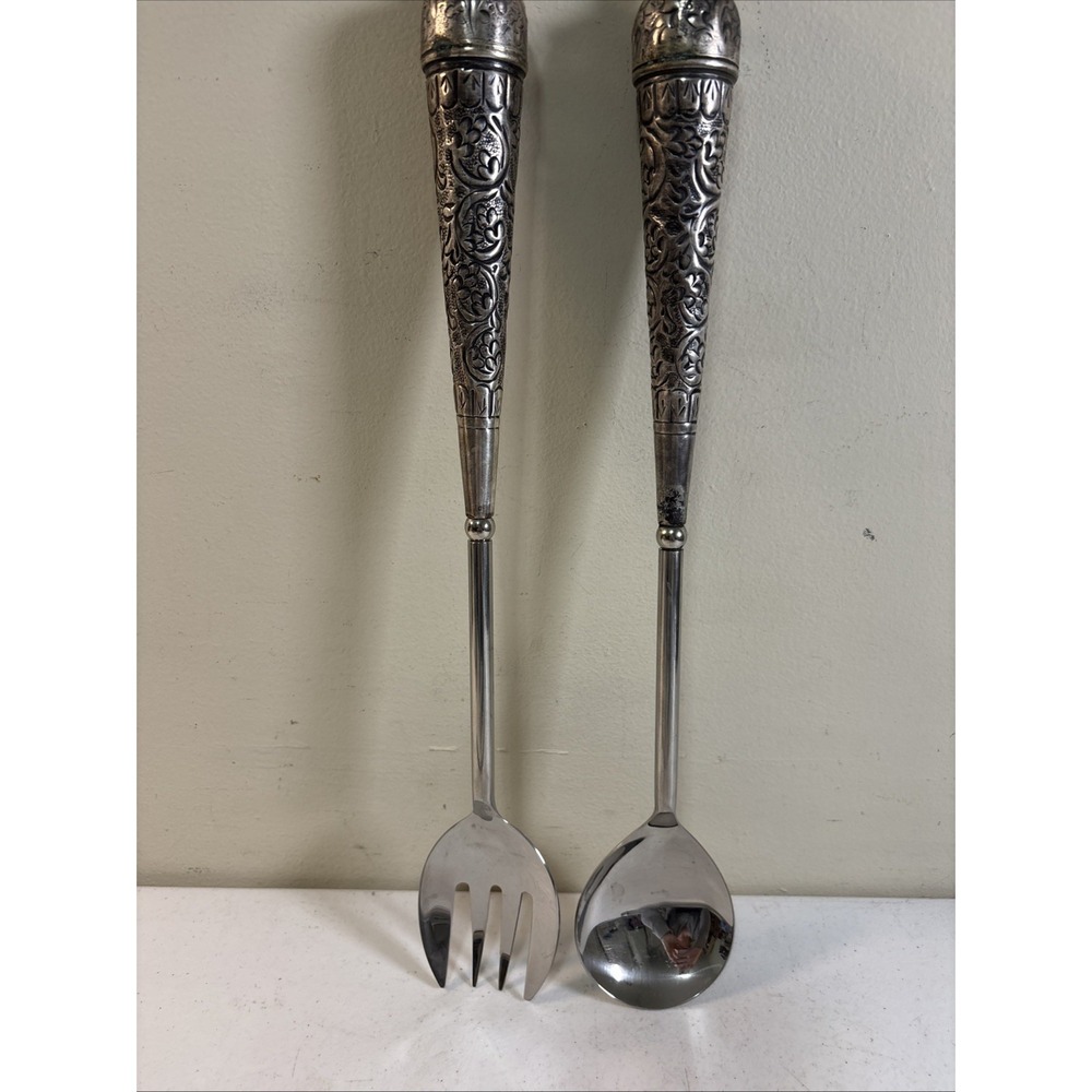 Pottery Barn Madena Salad Serving Utensil Kit 16" Long Ornate Handles Spoon Fork